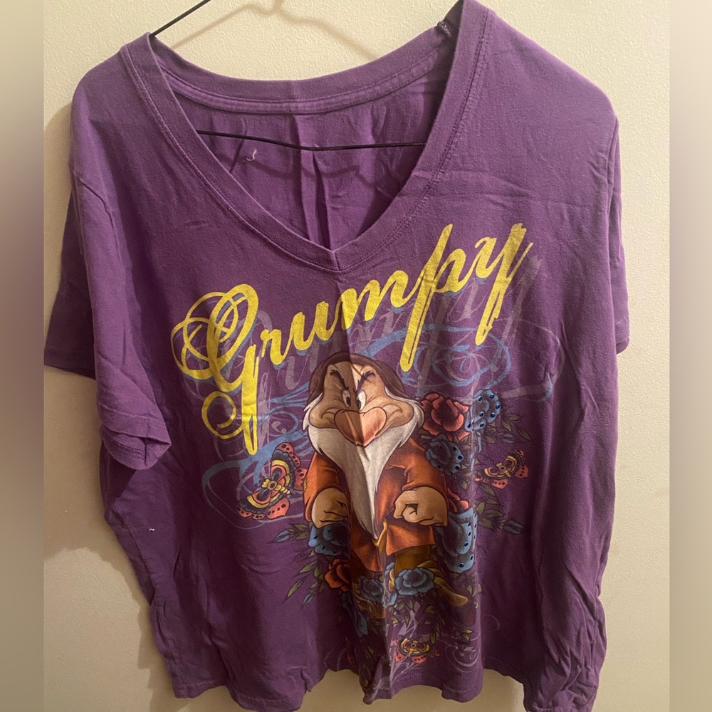 Disney Purple Grumpy V-Neck Short Sleeve Tee
